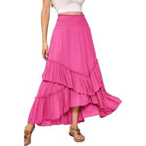 image:imageRVivimos Womens High Waisted Ruffle Layered Midi SkirtHot Pink
