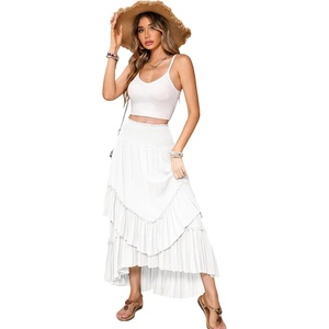 image:imageRVivimos Womens High Waisted Ruffle Layered Midi SkirtWhite