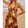 image:imageRVivimos Summer Maxi Halter Dresses for Women 2026 V Neck Smocked Boho Floral Print Flowy Slit Vacation Beach Long SundressWine Red