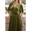 image:imageRVivimos Womens Elastic Waist Front Slit Maxi Velvet DressArmy Green