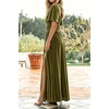 image:imageRVivimos Womens Elastic Waist Front Slit Maxi Velvet DressArmy Green