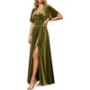 image:imageRVivimos Womens Elastic Waist Front Slit Maxi Velvet DressArmy Green