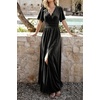 image:imageRVivimos Womens Elastic Waist Front Slit Maxi Velvet DressBlack