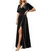 image:imageRVivimos Womens Elastic Waist Front Slit Maxi Velvet DressBlack