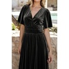 image:imageRVivimos Womens Elastic Waist Front Slit Maxi Velvet DressBlack
