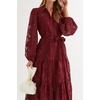 image:imageRVivimos Womens Fall Chiffon Jacquard Button Down Midi DressWine Red