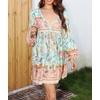 image:imageRVivimos Womens Long Sleeve Floral Print Tunic Mini DressAqua