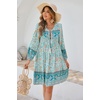 image:imageRVivimos Womens Long Sleeve Floral Print Tunic Mini DressBlueturquoise