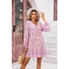 image:imageRVivimos Womens Long Sleeve Floral Print Tunic Mini DressLightpink