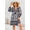 image:imageRVivimos Womens Long Sleeve Floral Print Tunic Mini DressSmoke Black