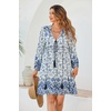 image:imageRVivimos Womens Long Sleeve Floral Print Tunic Mini DressWhiteblue2