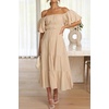 image:imageRVivimos Womens Off Shoulder Puff Sleeve ALine Midi DressChampagne