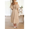image:imageRVivimos Womens Off Shoulder Puff Sleeve ALine Midi DressChampagne