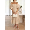 image:imageRVivimos Womens Off Shoulder Puff Sleeve ALine Midi DressChampagne