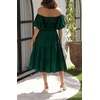 image:imageRVivimos Womens Off Shoulder Puff Sleeve ALine Midi DressEmeraldgreen