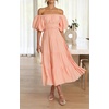 image:imageRVivimos Womens Off Shoulder Puff Sleeve ALine Midi DressPeach