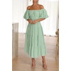image:imageRVivimos Womens Off Shoulder Puff Sleeve ALine Midi DressSage Green