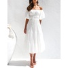 image:imageRVivimos Womens Off Shoulder Puff Sleeve ALine Midi DressWhite