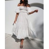 image:imageRVivimos Womens Off Shoulder Puff Sleeve ALine Midi DressWhite