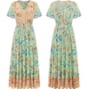 image:imageRVivimos Womens Summer Boho Floral Print V Neck Flowy DressAqua