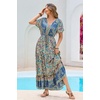 image:imageRVivimos Womens Summer Boho Floral Print V Neck Flowy DressBeige Turquoise