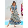 image:imageRVivimos Womens Summer Boho Floral Print V Neck Flowy DressBeige Turquoise