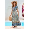 image:imageRVivimos Womens Summer Boho Floral Print V Neck Flowy DressBeige Turquoise
