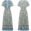 image:imageRVivimos Womens Summer Boho Floral Print V Neck Flowy DressBeige Turquoise