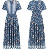 image:imageRVivimos Womens Summer Boho Floral Print V Neck Flowy DressNavy Blue