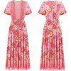 image:imageRVivimos Womens Summer Boho Floral Print V Neck Flowy DressPink Red