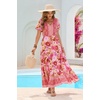 image:imageRVivimos Womens Summer Boho Floral Print V Neck Flowy DressPink Red