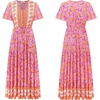 image:imageRVivimos Womens Summer Boho Floral Print V Neck Flowy DressPinkorange