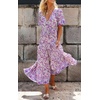 image:imageRVivimos Womens Summer Boho Floral Print V Neck Flowy DressPurple