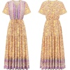 image:imageRVivimos Womens Summer Boho Floral Print V Neck Flowy DressPurpleyellow