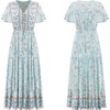 image:imageRVivimos Womens Summer Boho Floral Print V Neck Flowy DressSkyblue