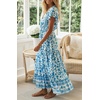image:imageRVivimos Womens Summer Boho Floral Print V Neck Flowy DressWhiteskyblue