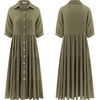 image:imageRVivimos Womens Summer Cotton Button Down Midi Dress with PocketsArmygreen