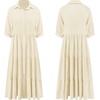 image:imageRVivimos Womens Summer Cotton Button Down Midi Dress with PocketsBeige