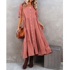 image:imageRVivimos Womens Summer Cotton Button Down Midi Dress with PocketsDusty Pink