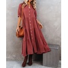 image:imageRVivimos Womens Summer Cotton Button Down Midi Dress with PocketsFirebrick