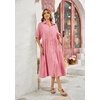 image:imageRVivimos Womens Summer Cotton Button Down Midi Dress with PocketsPink