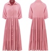 image:imageRVivimos Womens Summer Cotton Button Down Midi Dress with PocketsPink