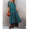 image:imageRVivimos Womens Summer Cotton Button Down Midi Dress with PocketsTeal