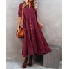 image:imageRVivimos Womens Summer Cotton Button Down Midi Dress with PocketsWine Red
