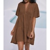 image:imageRVivimos Womens Summer Cotton Loose Casual Tunic Mini DressBrown