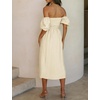 image:imageRVivimos Womens Summer Cotton OffShoulder Midi DressBeige