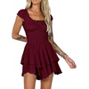 image:imageRVivimos Womens Summer Smocked Waist Layered Mini DressBurgundy