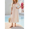 image:imageRVivimos Womens Summer Square Neck Elastic Empire Waist Midi DressBeige