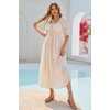 image:imageRVivimos Womens Summer Square Neck Elastic Empire Waist Midi DressBeige