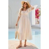 image:imageRVivimos Womens Summer Square Neck Elastic Empire Waist Midi DressBeige